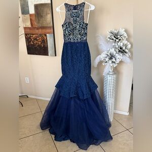 Elegant Blue Lace Gown